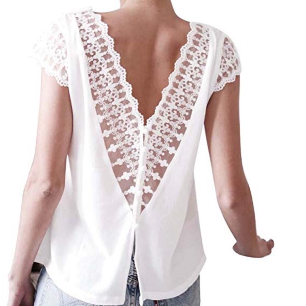Lace Button Down V-Neck Top
